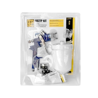 10130 ZIP LAB Окрасочный пистолет H827P KIT  1.4/1.7 mm, в наборе с 2 дюзами и манометром (блистер)
