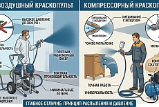 В чём разница между без воздушного краскопультом и компрессорным